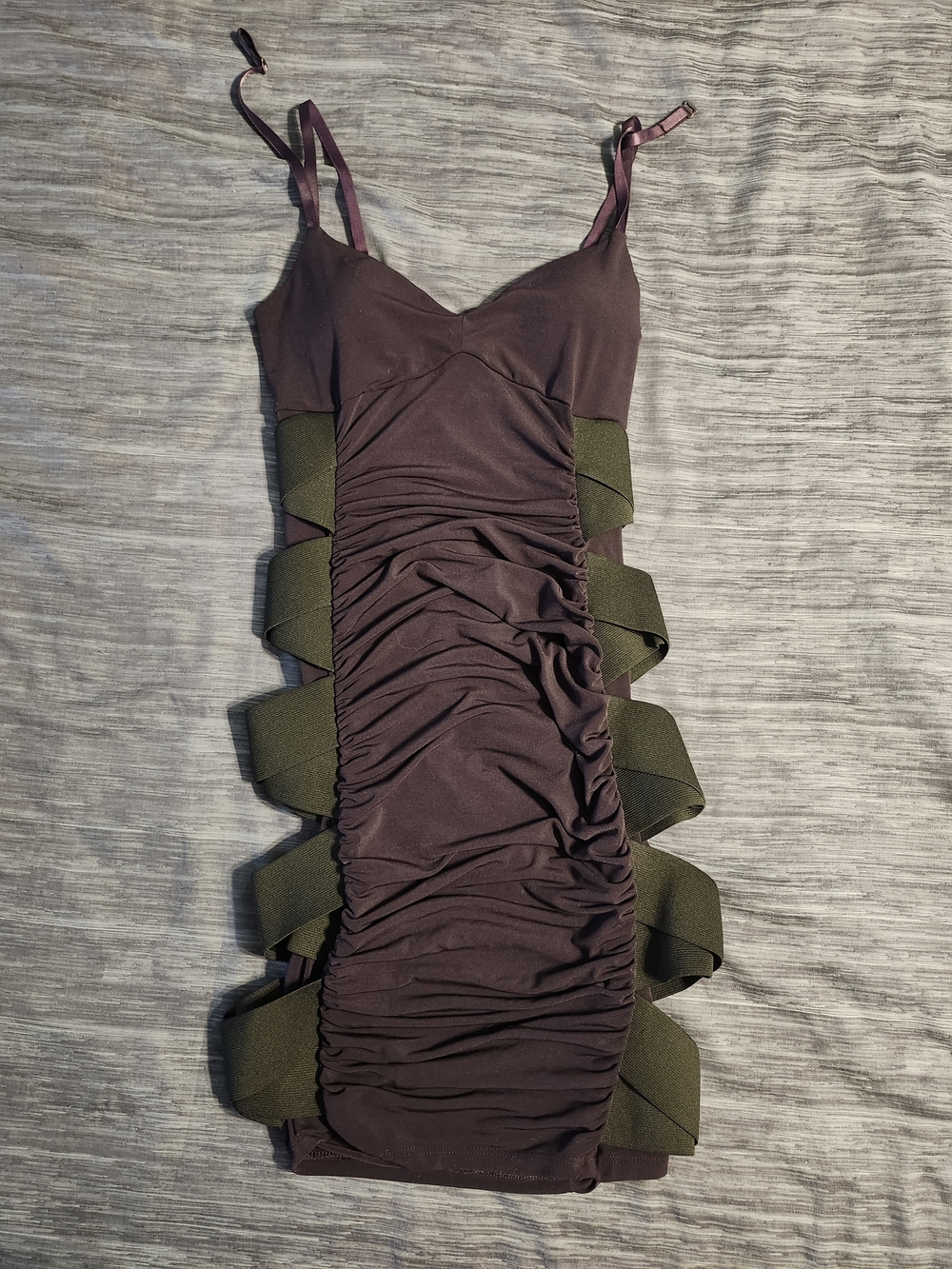 Black & Plum Ruched Cutout Bodycon Dress